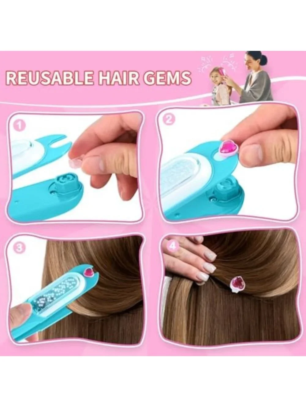 Sparkling Hair Gem Stamper Kit | Bling Hair Jewels & Styling Tool for Girls 3-12